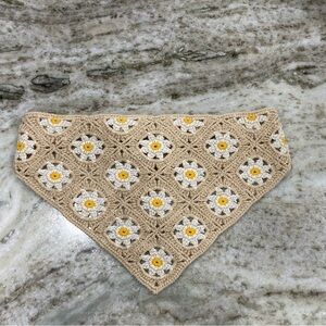 Beige white yellow flower Crochet Floral Bandana Kerchief